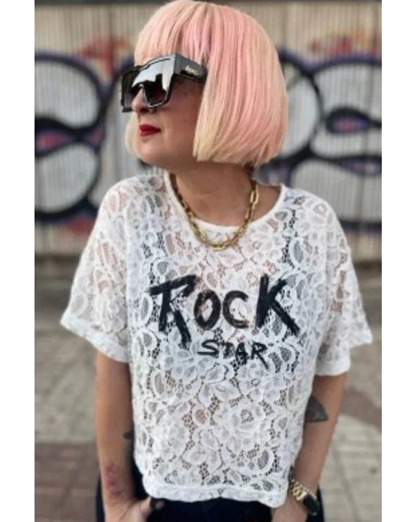 Camiseta Rock Star Encaje Blanca Noc The Brand Esenziashopping Zaragoza