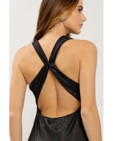 Vestido Negro Espalda Cruzada Lez a Lez detalle Esenziashopping Zaragoza