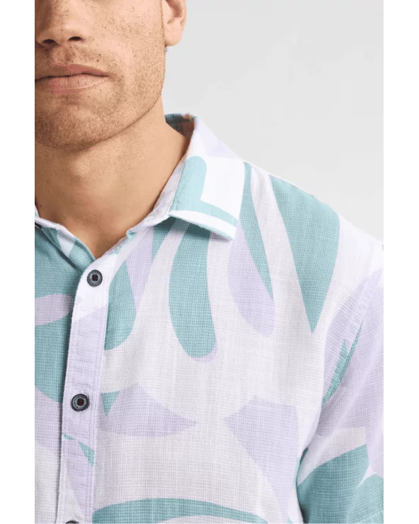 Camisa Estampada Lila Verde Petrol detalle Esenziashopping Zaragoza