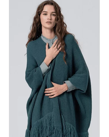 Poncho Tricot Abierto Flecos Azul Acero Surkana Esenziashopping Zaragoza