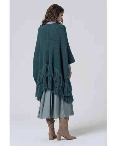 Poncho Tricot Abierto Flecos Azul Acero Surkana espalda Esenziashopping Zaragoza