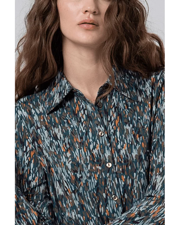 Camisa Estampada Azul Petróleo Surkana detalle Esenziashopping Zaragoza