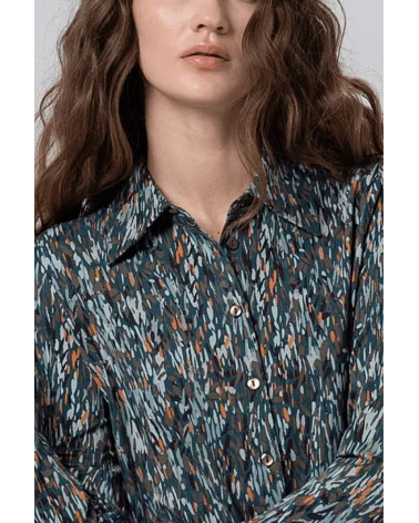 Camisa Estampada Azul Petróleo Surkana detalle Esenziashopping Zaragoza