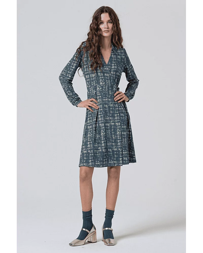 Vestido Cruzado Estampado Azul Acero Surkana Esenziashopping Zaragoza