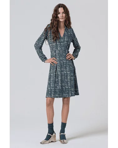 Vestido Cruzado Estampado Azul Acero Surkana Esenziashopping Zaragoza