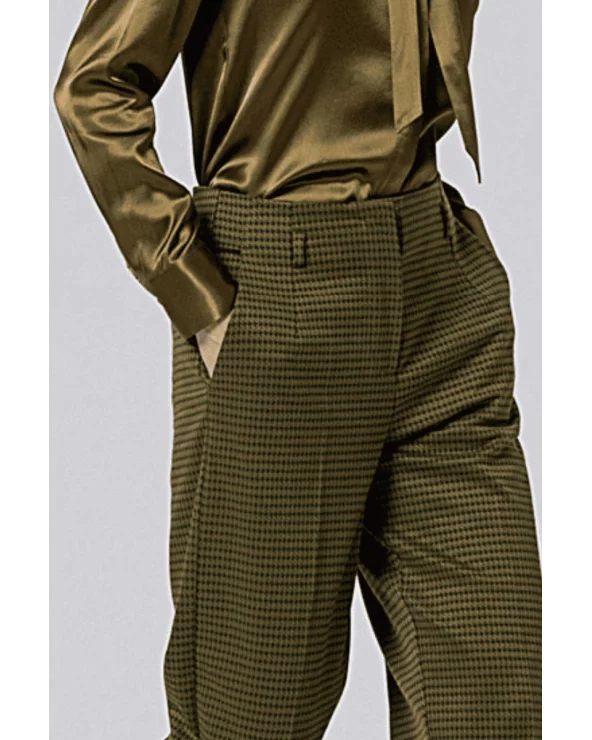 Pantalón Recto Pata de Gallo Verde Kaki Surkana detalle Esenziashopping Zaragoza