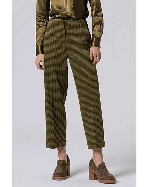 Pantalón Recto Pata de Gallo Verde Kaki Surkana Esenziashopping Zaragoza