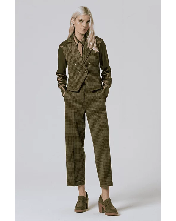 Pantalón Recto Pata de Gallo Verde Kaki Surkana total look Esenziashopping Zaragoza