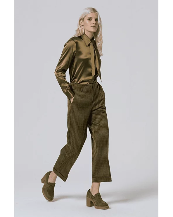 Pantalón Recto Pata de Gallo Verde Kaki Surkana total look Esenziashopping Zaragoza