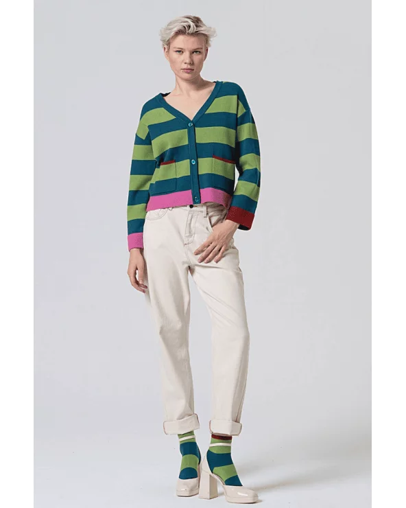 Chaqueta Rayas Contraste Verde Surkana total look Esenziashopping Zaragoza