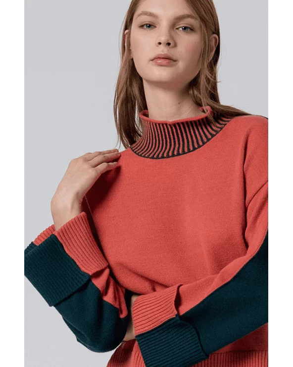 Jersey Cuello Alto Bicolor Teja Surkana detalle Esenziashopping Zaragoza