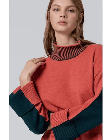 Jersey Cuello Alto Bicolor Teja Surkana detalle Esenziashopping Zaragoza