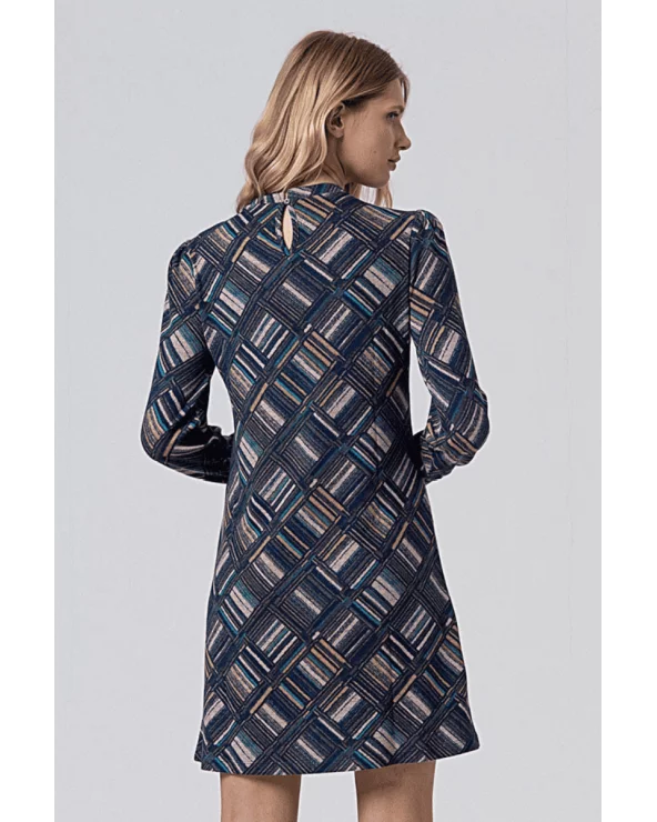 Vestido Manga Abullonada Estampado Azul Surkana espalda Esenziashopping Zaragoza