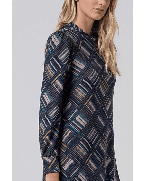 Vestido Manga Abullonada Estampado Azul Surkana detalle Esenziashopping Zaragoza