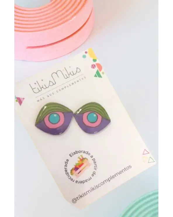 Pendientes Ojos Verde Violeta Tikismikis