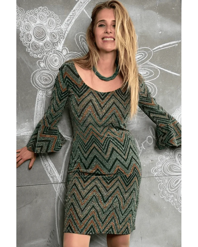 Vestido Zigzag Brillo Verde Lola Pedrola Esenziashopping Zaragoza