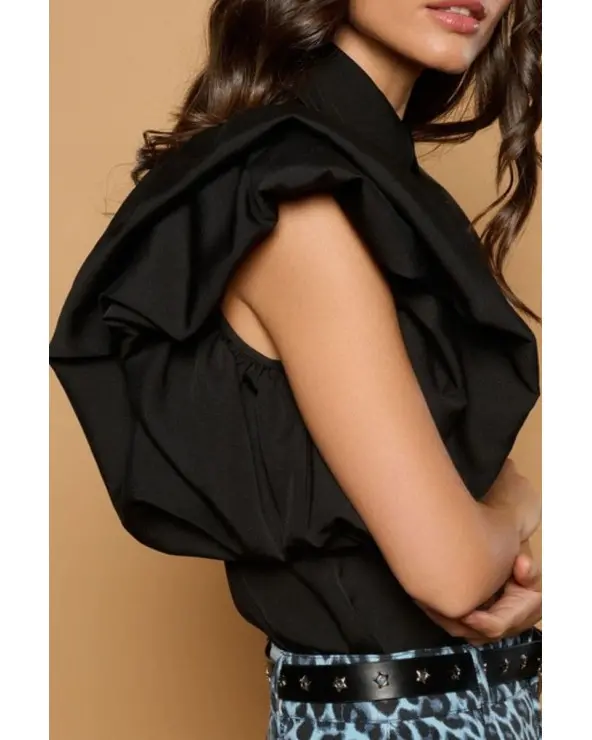 Blusa Camisera Balear Negra Minueto detalle Esenziashopping Zaragoza