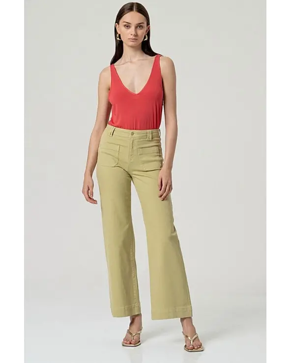 Pantalón Flared Bolsillos Cargo Oliva Claro Surkana total look Esenziashopping Zaragoza