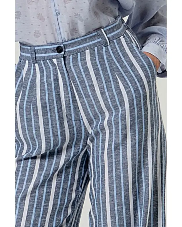 Pantalón Palazzo Rayas Azul Surkana detalle Esenziashopping Zaragoza