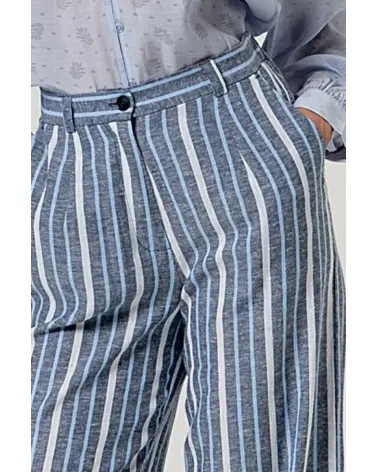 Pantalón Palazzo Rayas Azul Surkana detalle Esenziashopping Zaragoza
