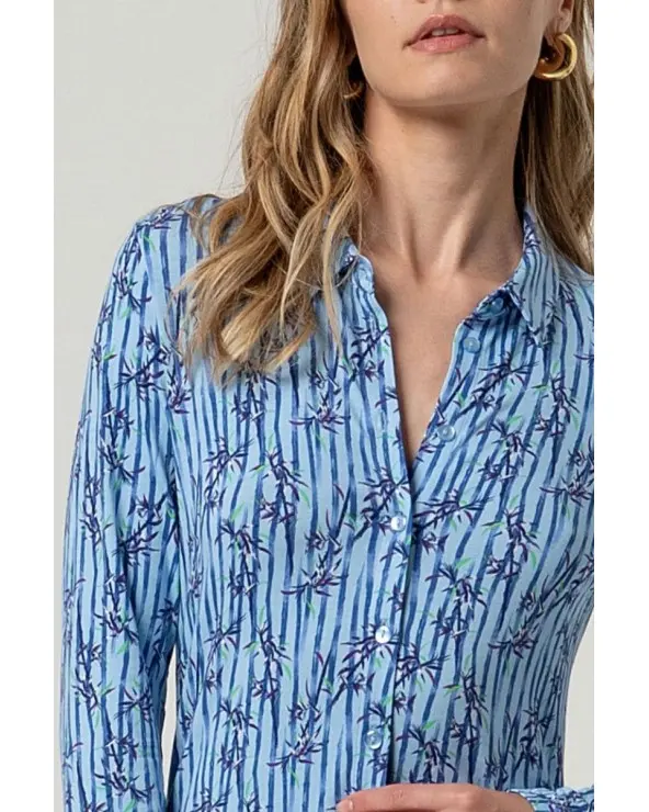 Camisa Estampada Azul Surkana detalle Esenziashopping Zaragoza