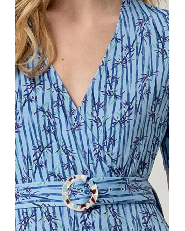 Vestido Cruzado Cinturón Azul Surkana detalle Esenziashopping Zaragoza