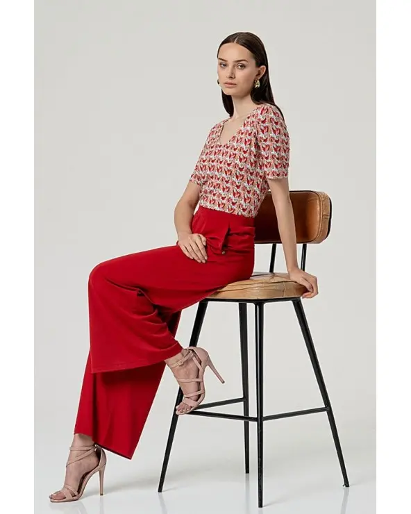 Pantalón Fluido Rojo Surkana total look Esenziashopping Zaragoza