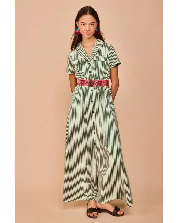 Vestido Largo Toró Verde Smile cinturón Esenziashopping Zaragoza