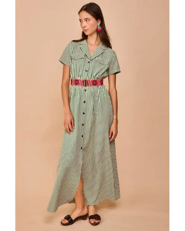 Vestido Largo Toró Verde Smile cinturón Esenziashopping Zaragoza