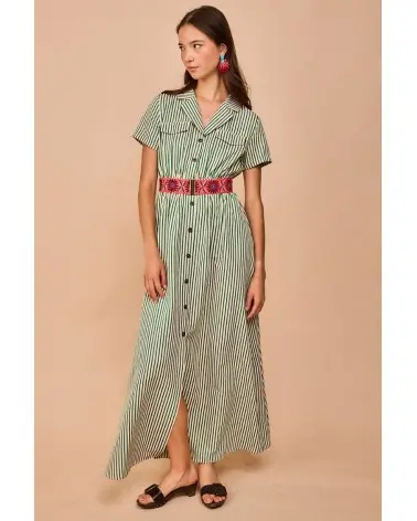 Vestido Largo Toró Verde Smile cinturón Esenziashopping Zaragoza