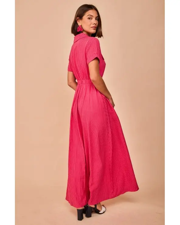 Vestido Largo Toró Fucsia Smile espalda Esenziashopping Zaragoza